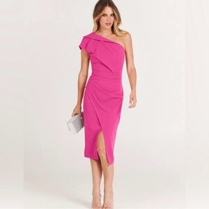 Cinq a Sept Pink Asymmetrical Ruched Cocktail Dress